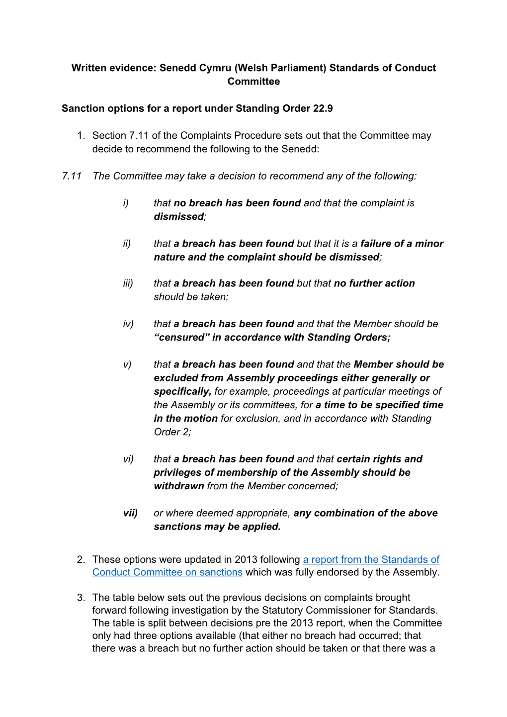 Written Evidence: Senedd Cymru (Welsh Parliament) Standards of Conduct Committee