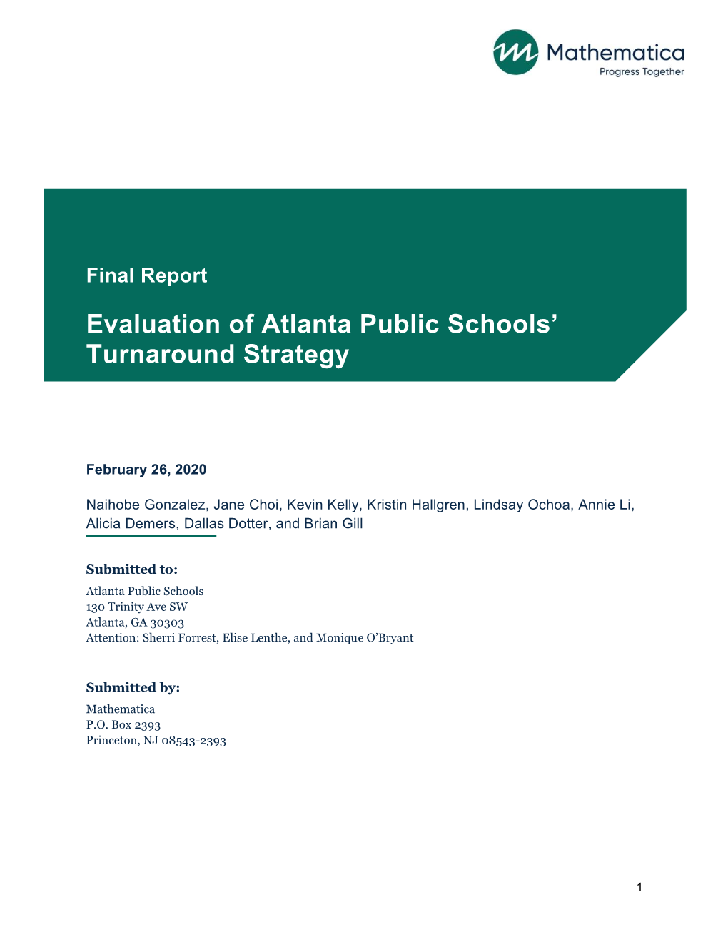 Year 3 Report of the Atlanta Public Schools Turnaround Strategy