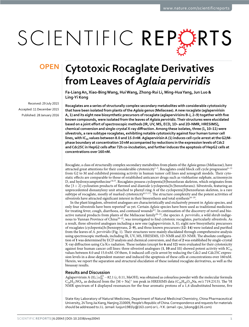 Cytotoxic Rocaglate Derivatives from Leaves of Aglaia Perviridis