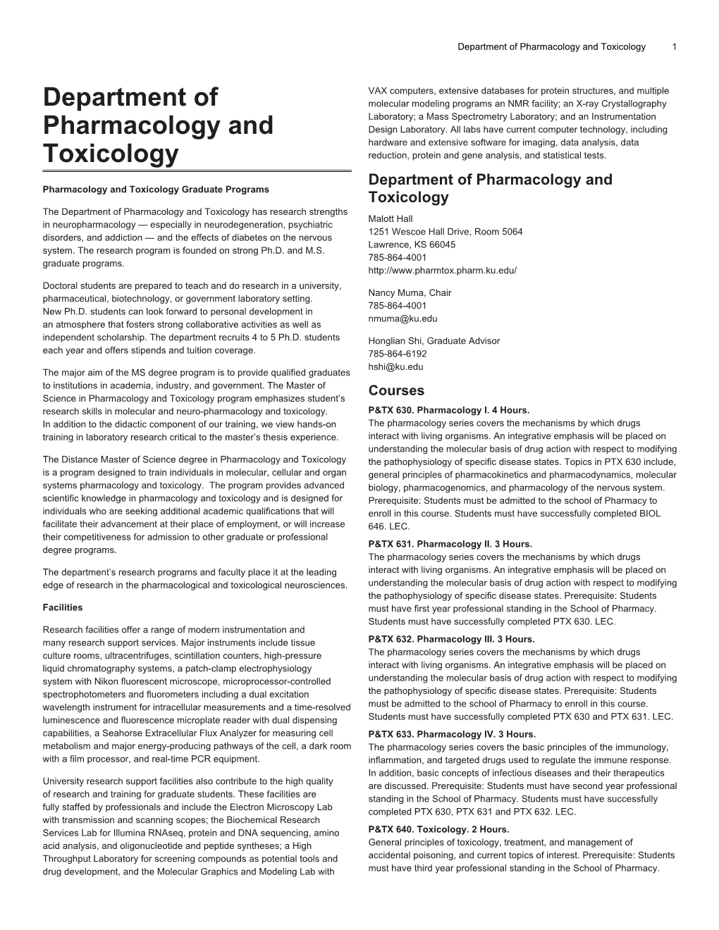 Department of Pharmacology and Toxicology 1