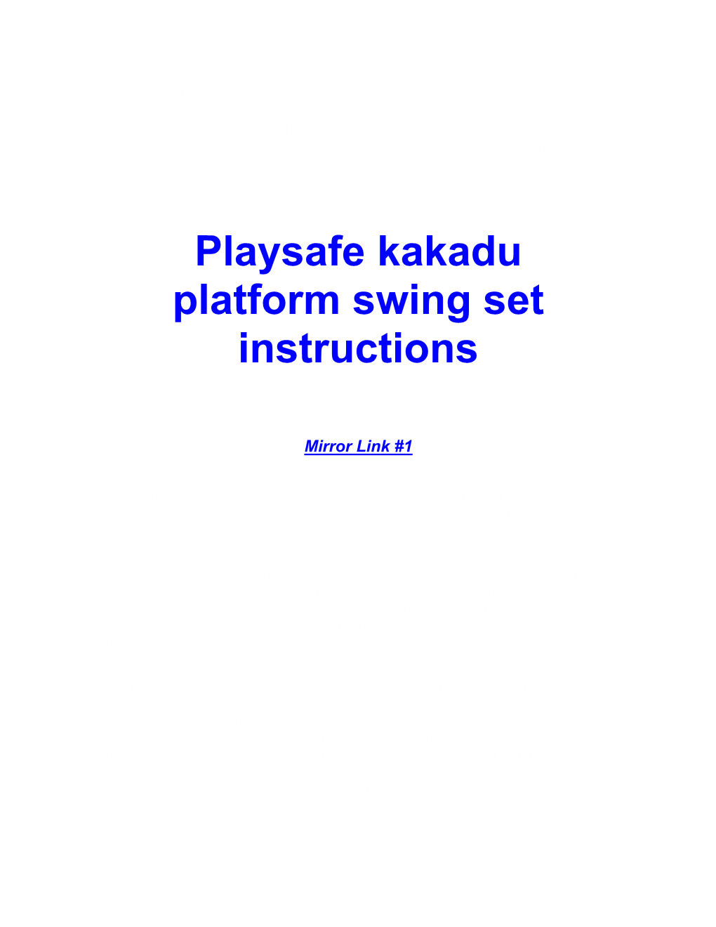 Playsafe Kakadu Platform Swing Set Instructions