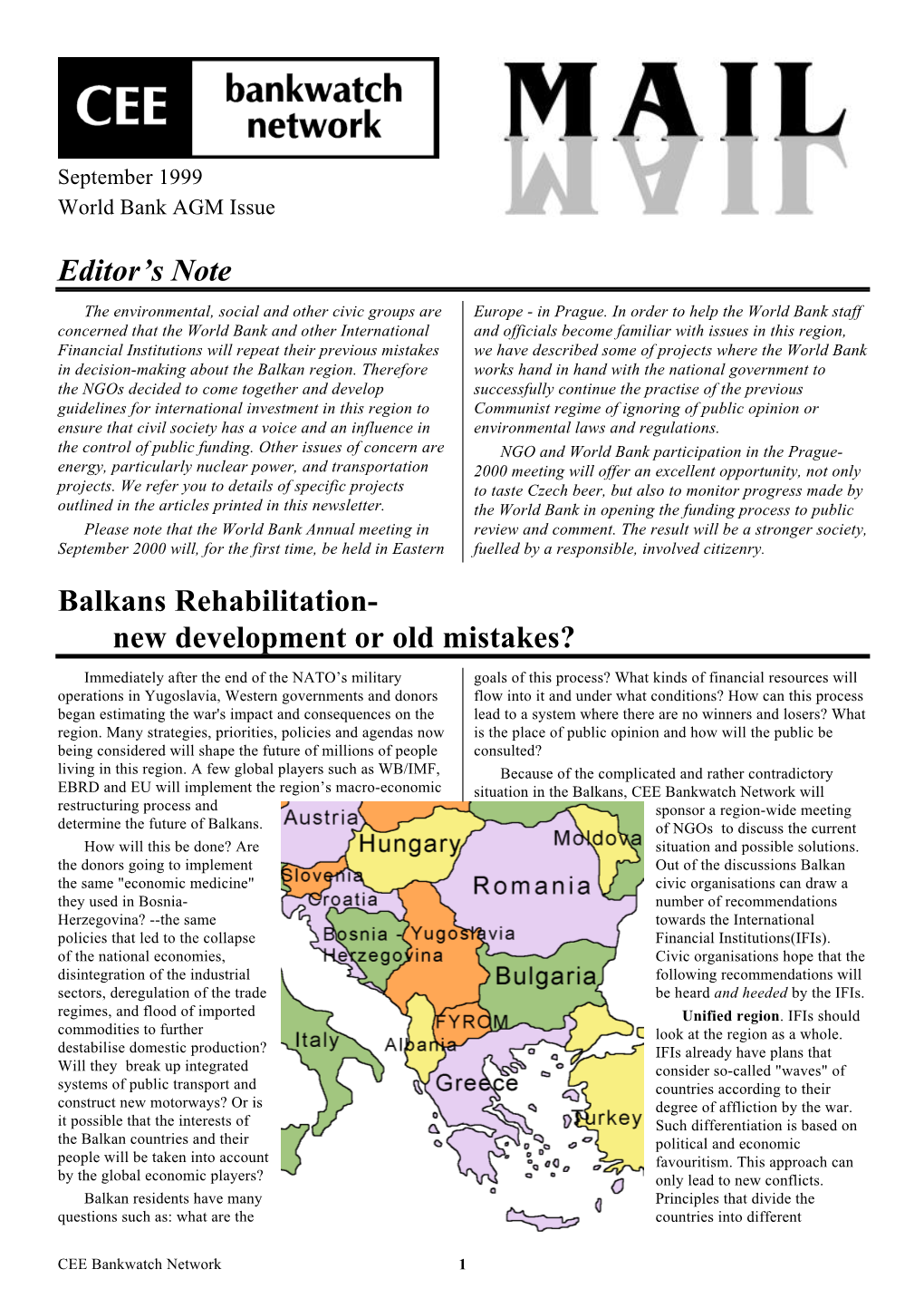 Editor's Note Balkans Rehabilitation