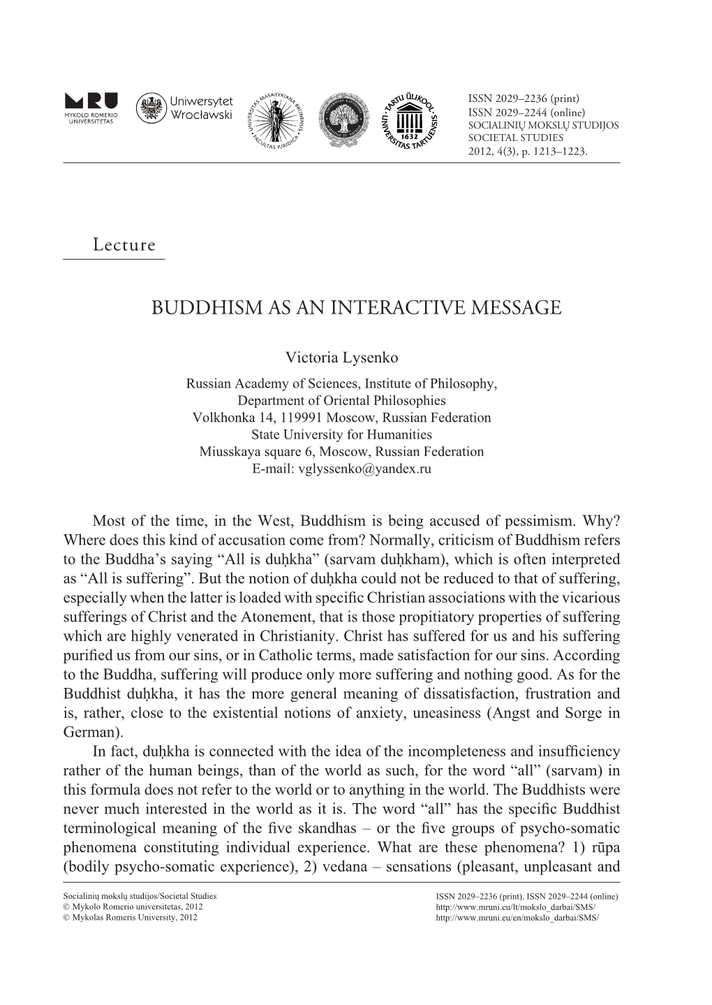 Buddhism As an Interactive Message