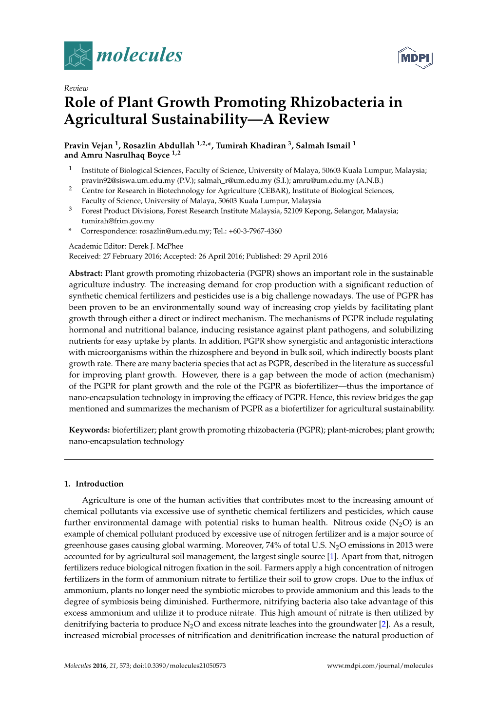 Role of Plant Growth Promoting Rhizobacteria in Agricultural Sustainability—A Review