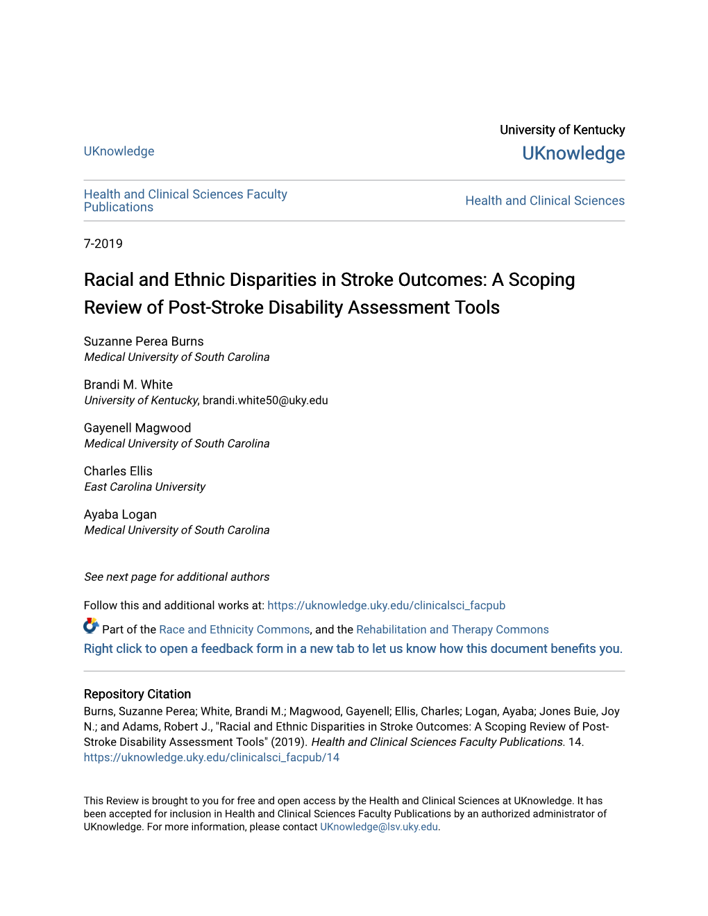 Racial and Ethnic Disparities in Stroke Outcomes: a Scoping Review of Post-Stroke Disability Assessment Tools