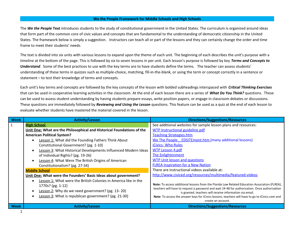 We the People Framework for Middle Schools and High Schools