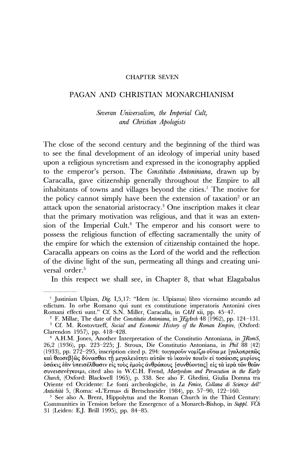 PAGAN and CHRISTIAN MONARCHIANISM Severan