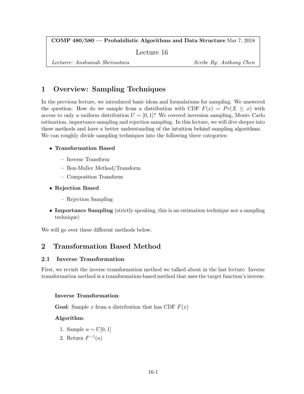 Sampling Techniques 2 Transformation Based Method