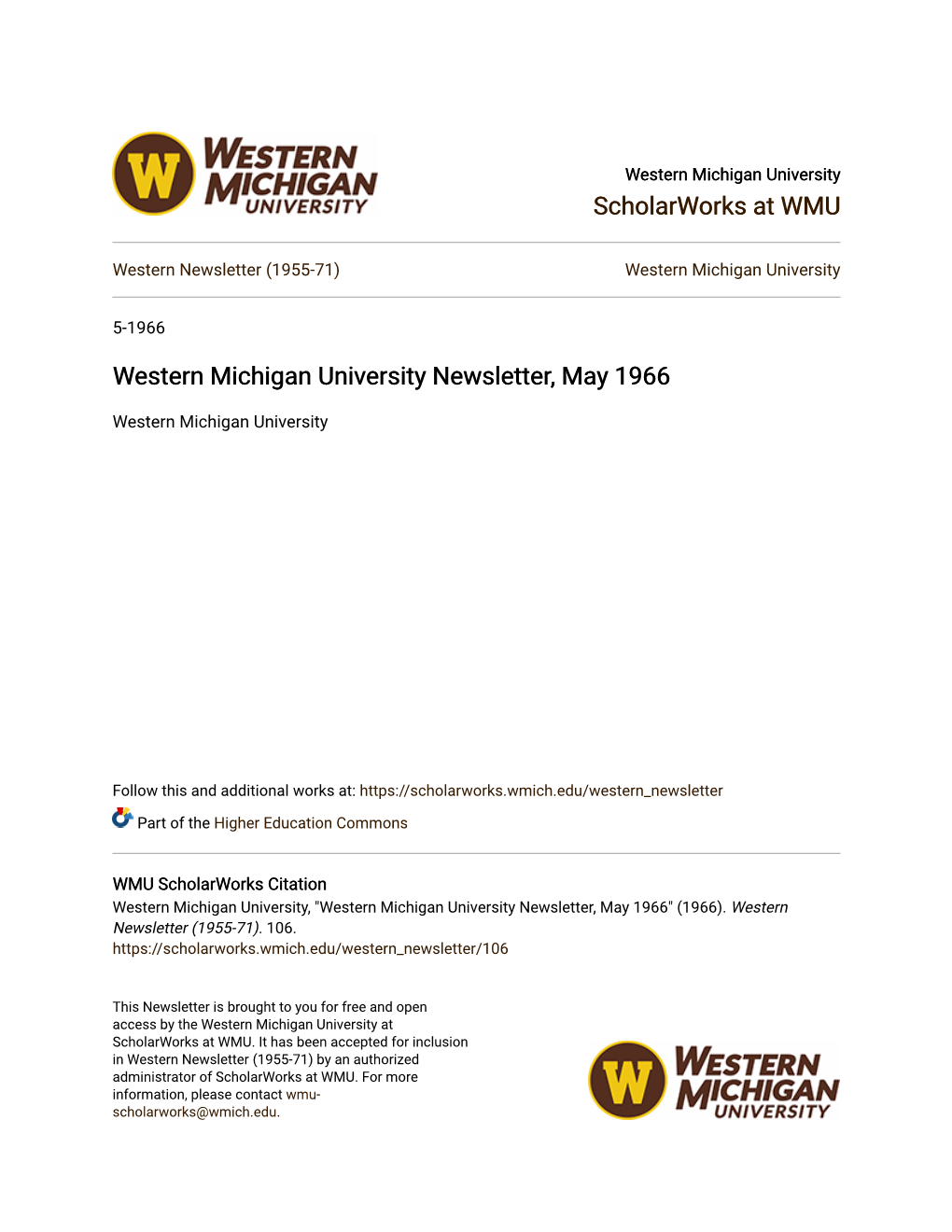 Western Michigan University Newsletter, May 1966