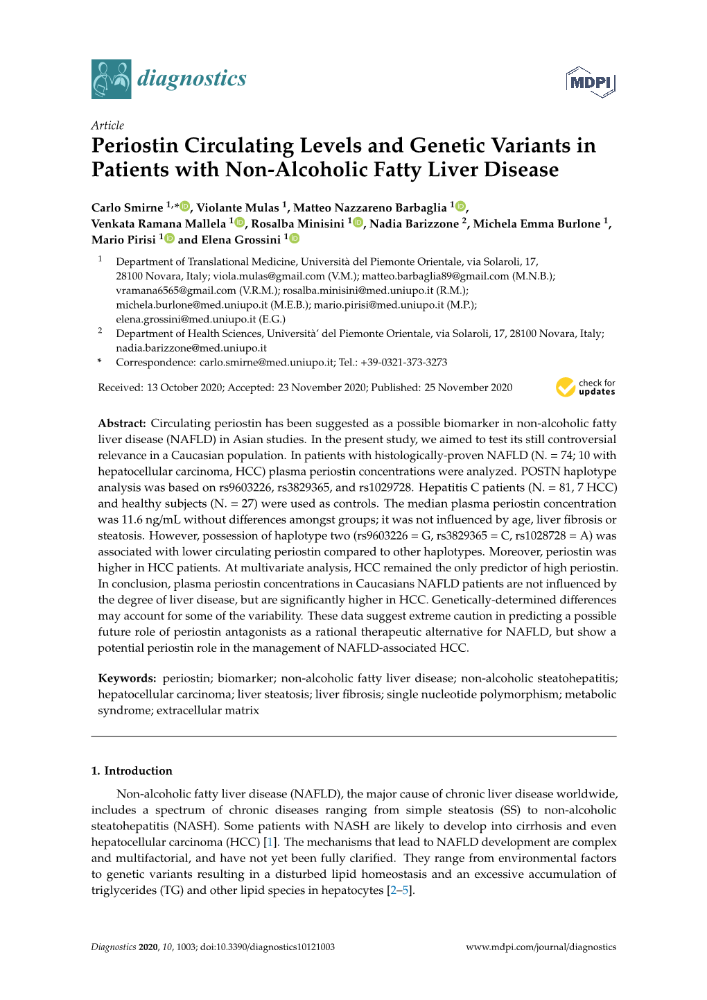 Periostin Circulating Levels and Genetic Variants in Patients with Non-Alcoholic Fatty Liver Disease