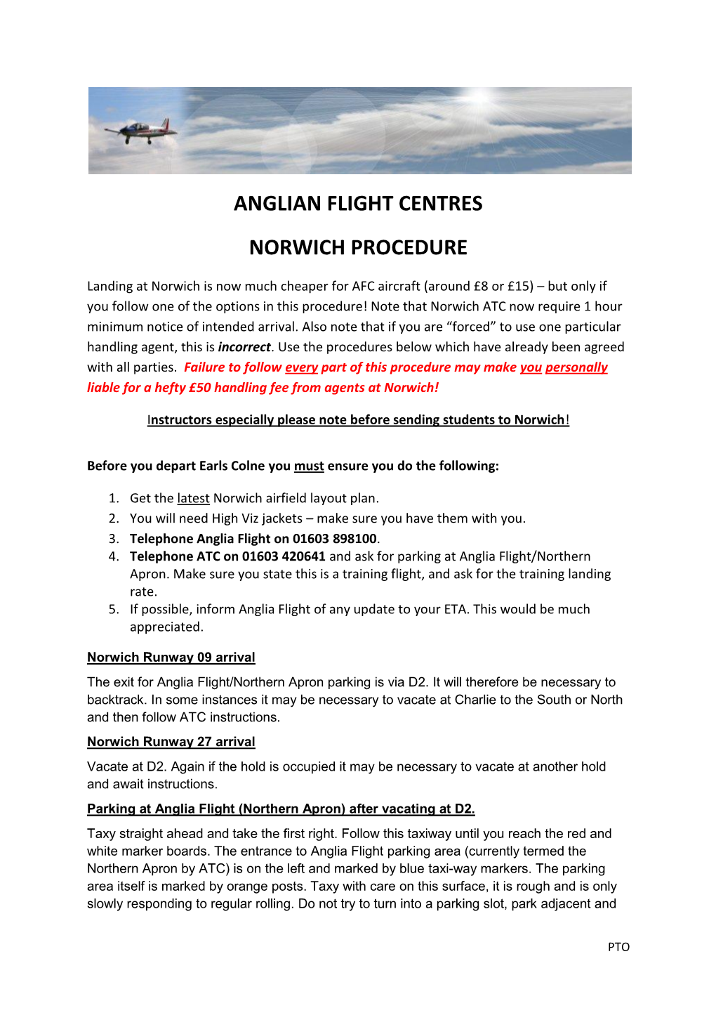 Anglian Flight Centres Norwich Procedure