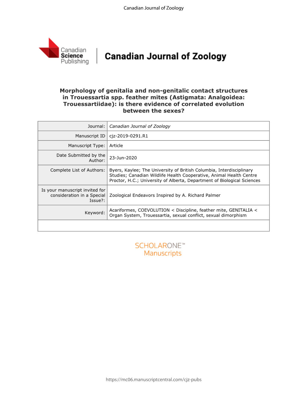 Morphology of Genitalia and Non-Genitalic Contact Structures in Trouessartia Spp