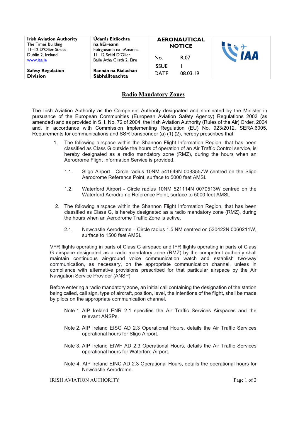 Radio Mandatory Zones