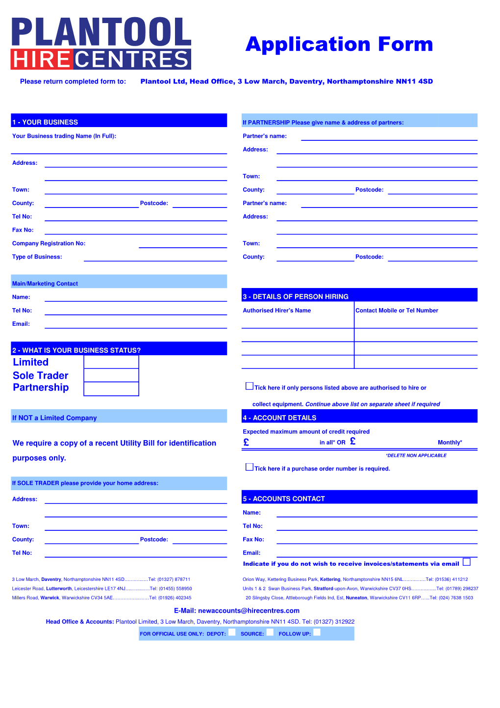 Account Application Form