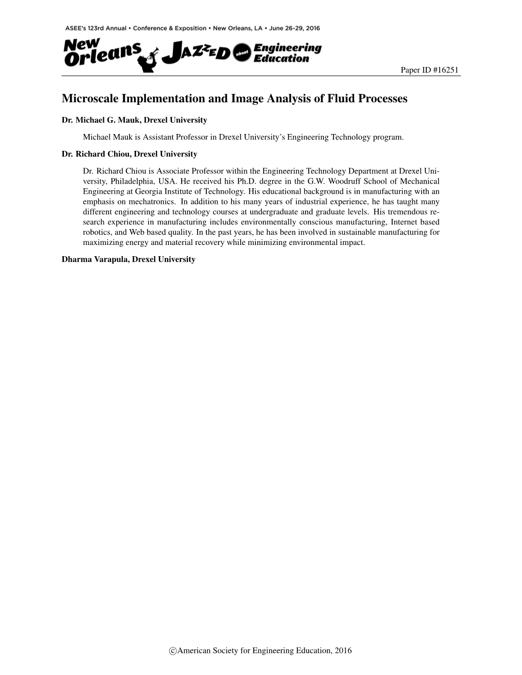Microscale Implementation and Image Analysis of Fluid Processes