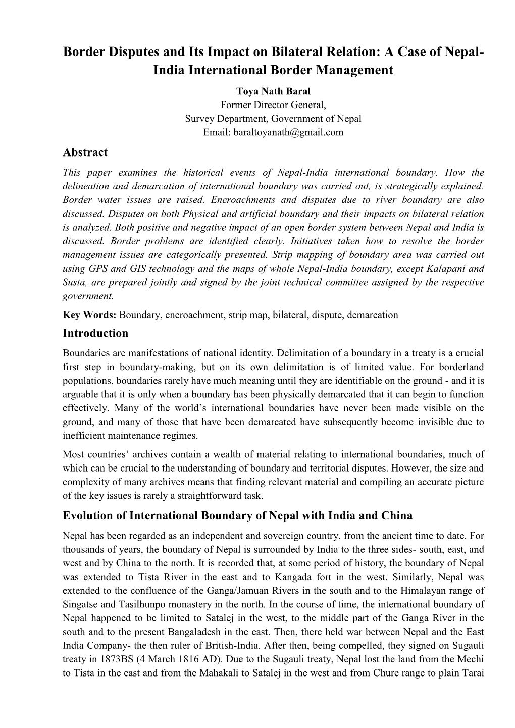 Border Disputes and Its Impact on Bilateral Relation: a Case of Nepal