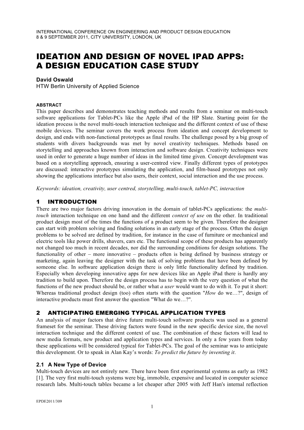 Ideation and Design of Novel Ipad Apps: a Design Education Case Study