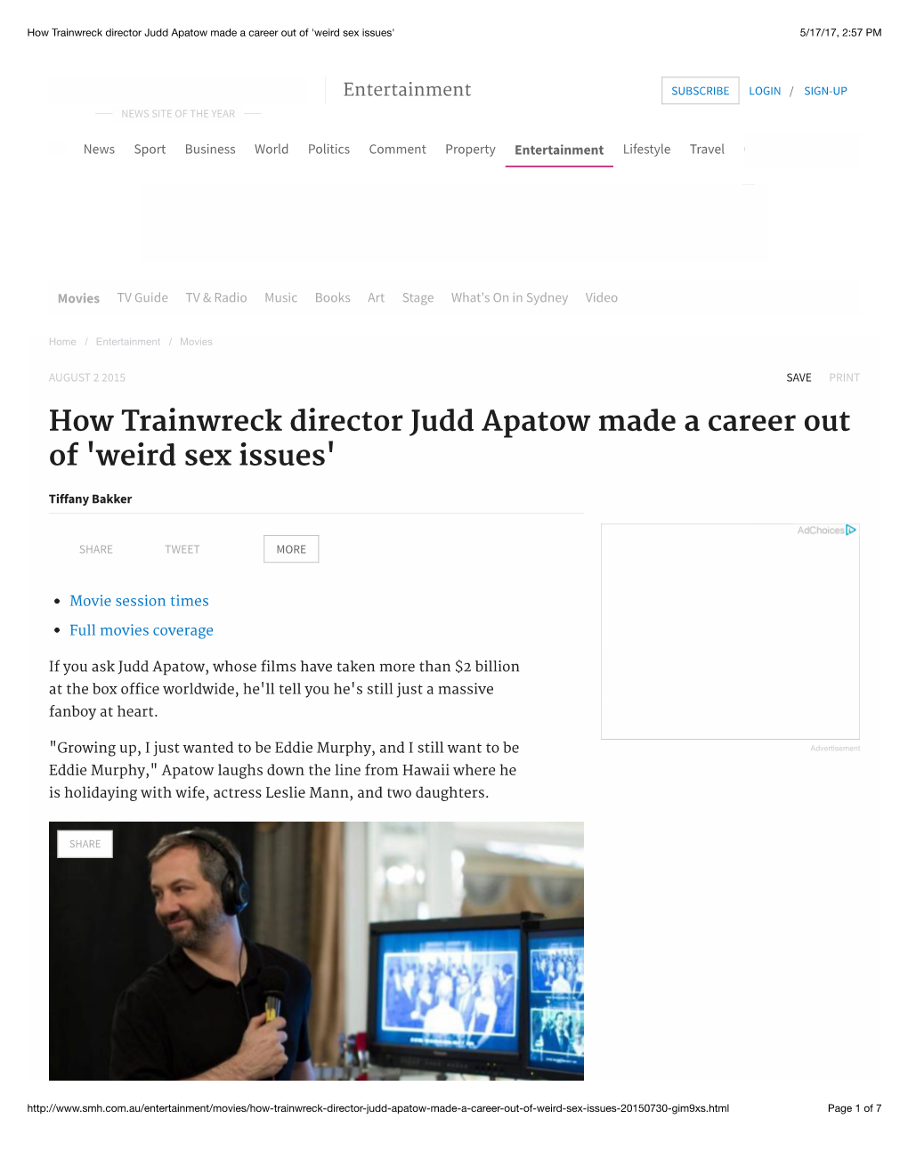 How Trainwreck Director Judd Apatow Made a Career out of 'Weird Sex Issues' 5/17/17, 2:57 PM