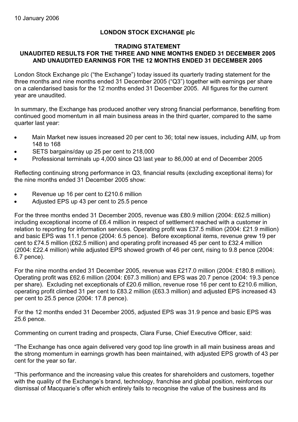 Trading Statement Q3 FY2006