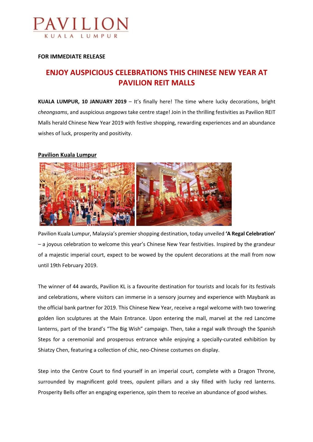 Enjoy Auspicious Celebrations This Chinese New Year at Pavilion Reit Malls