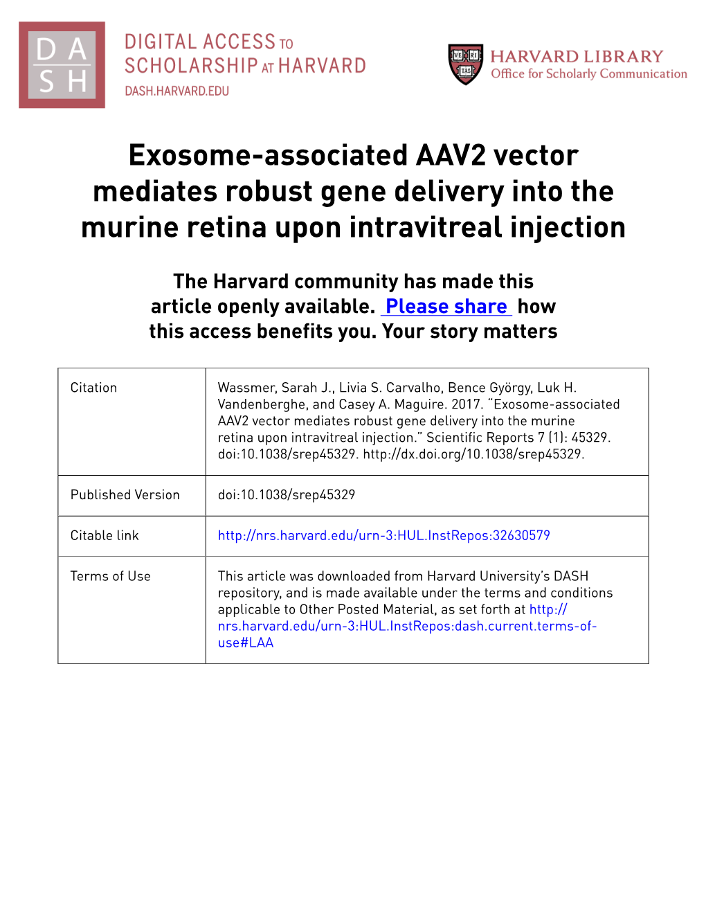 Exosome-Associated AAV2 Vector Mediates Robust Gene Delivery Into the Murine Retina Upon Intravitreal Injection