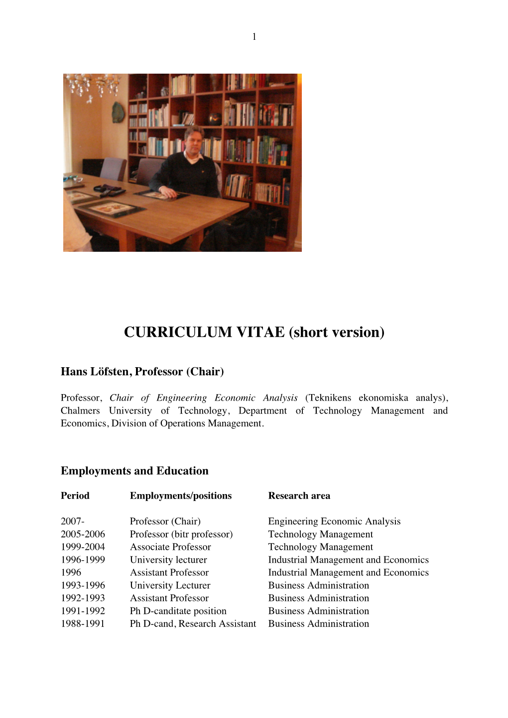 CURRICULUM VITAE (Short Version)