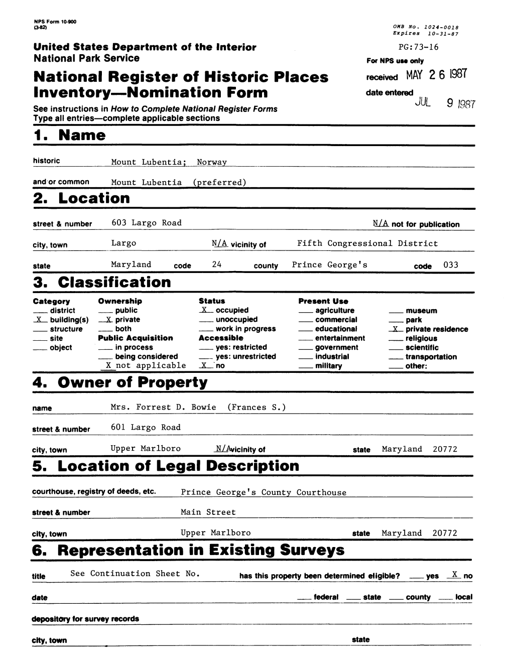 6. Representation in Existing Surveys Title See Continuation Sheet No