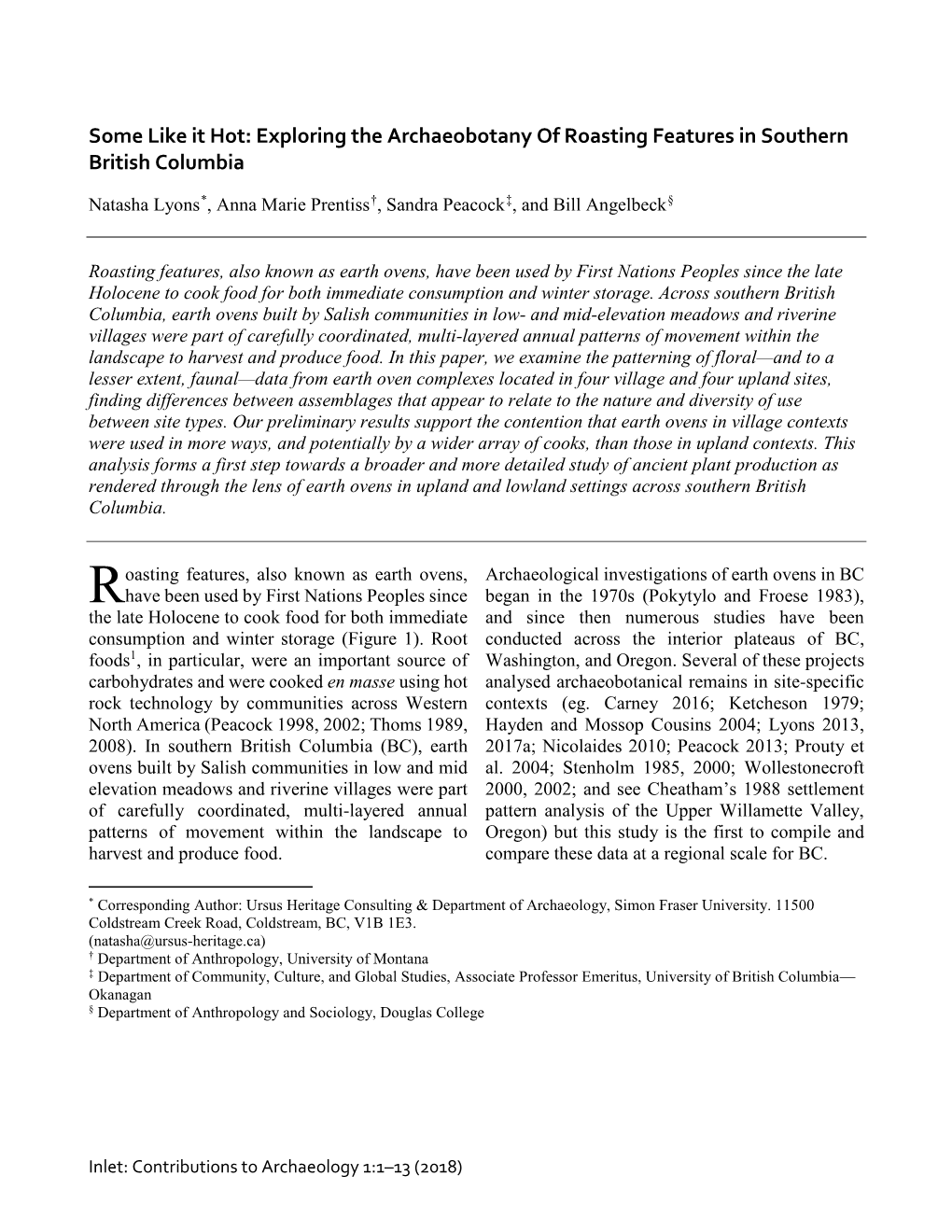 Exploring the Archaeobotany of Roasting Features in Southern British Columbia