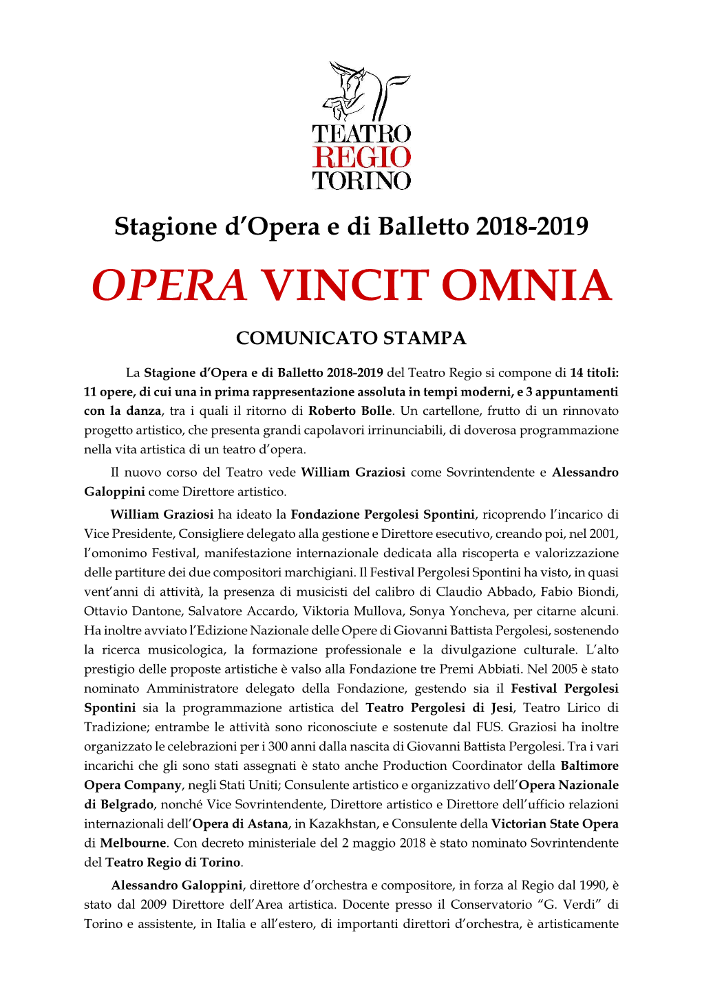 Opera Vincit Omnia Comunicato Stampa