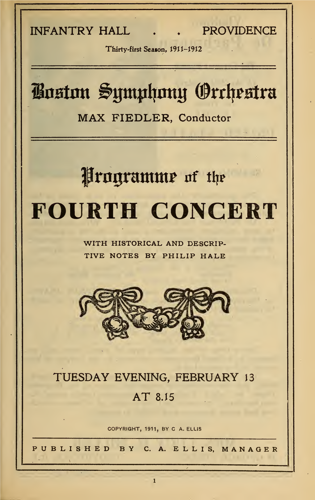Boston Symphony Orchestra Concert Programs, Season 31,1911