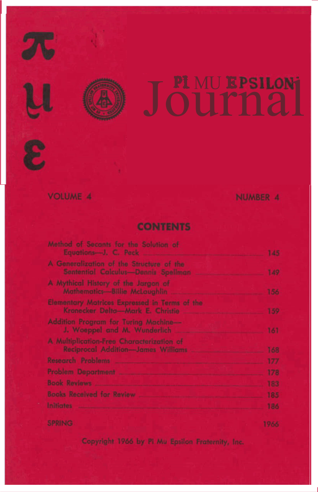 Journalpi MU E PS~LON-' METHOD of SECANTS for the SOLUTION of EQUATIONS