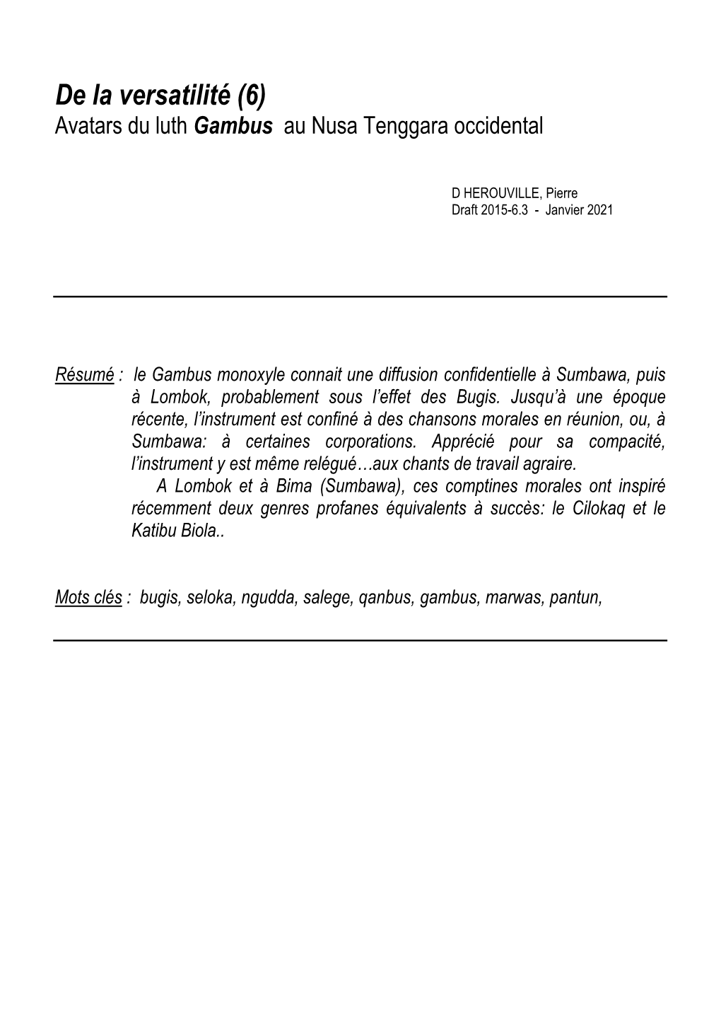 De La Versatilité (6) Avatars Du Luth Gambus Au Nusa Tenggara Occidental