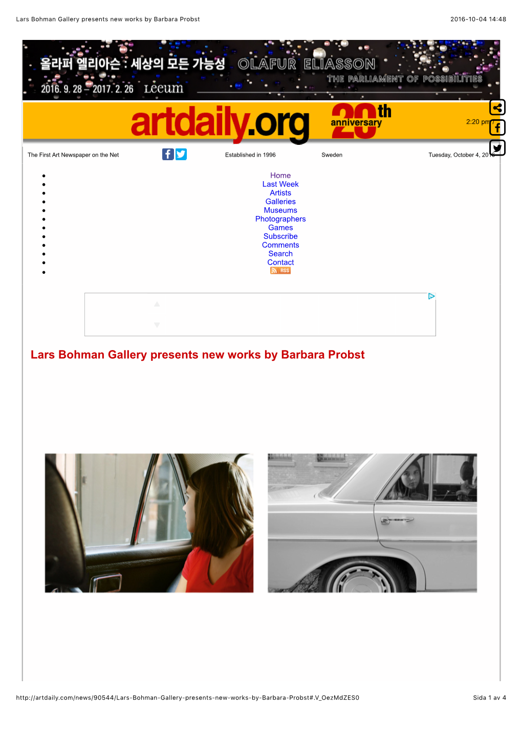 Lars Bohman Gallery Presents New Works by Barbara Probst 2016-10-04 14:48