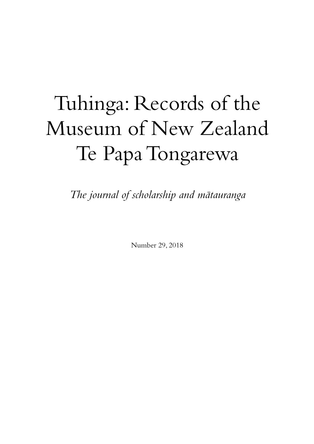 Tuhinga: Records of the Museum of New Zealand Te Papa Tongarewa