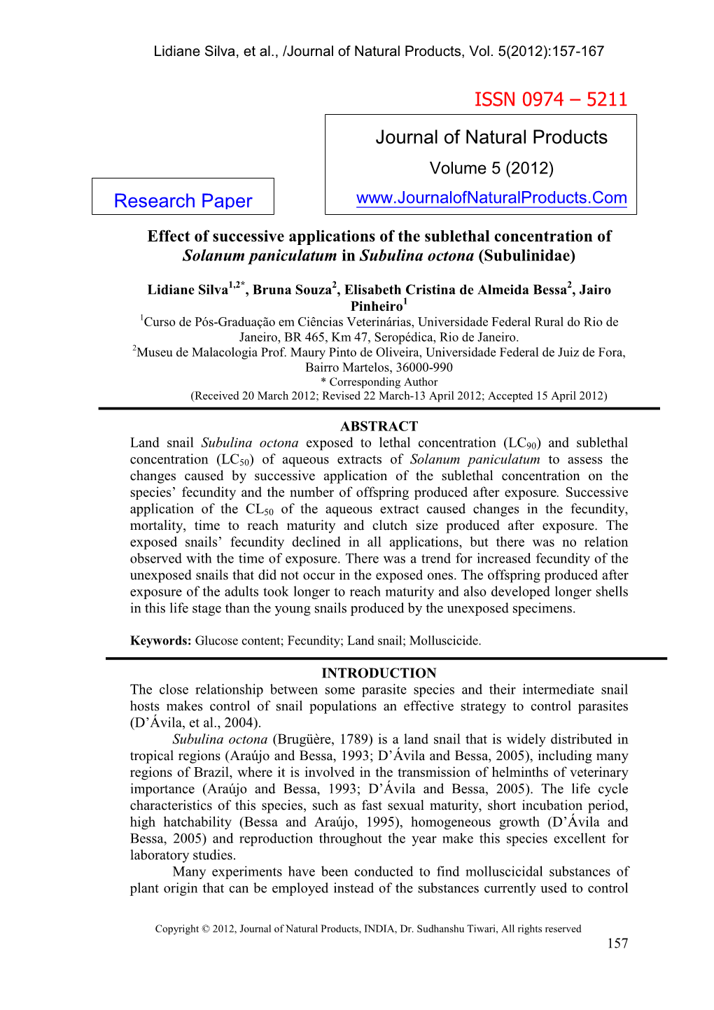 ISSN 0974 – 5211 Journal of Natural Products Research Paper