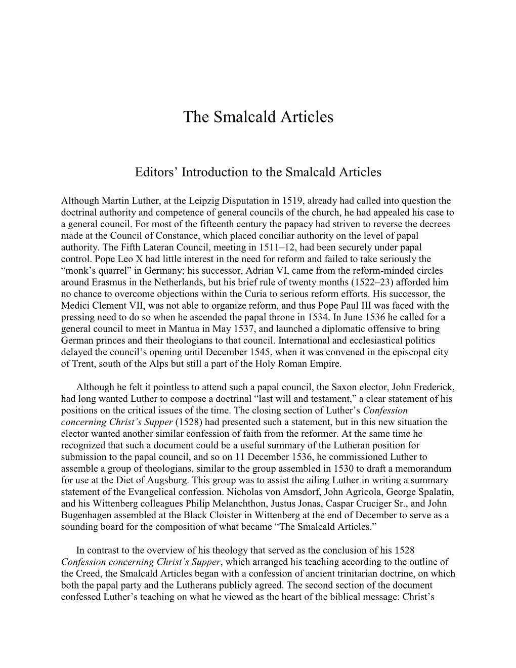 The Smalcald Articles