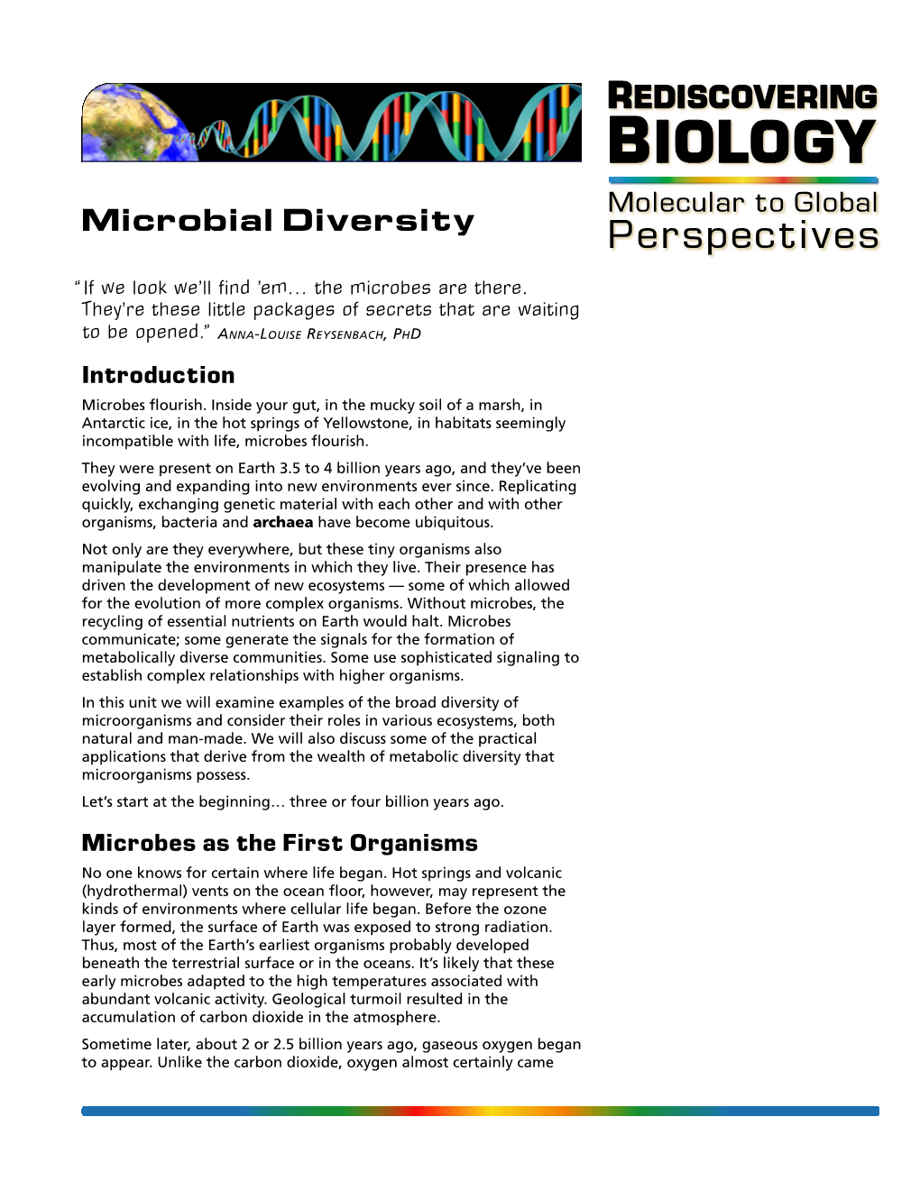 BIOLOGY Molecular to Global Microbial Diversity Perspectives