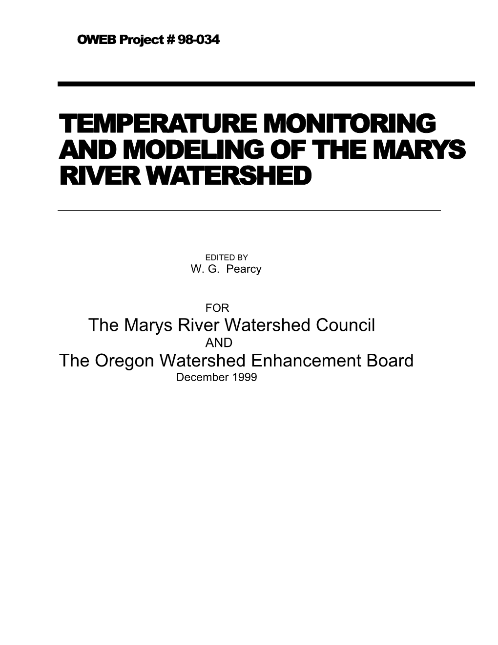 Temperature Monitoring and Modeling of the Marys River Watershed
