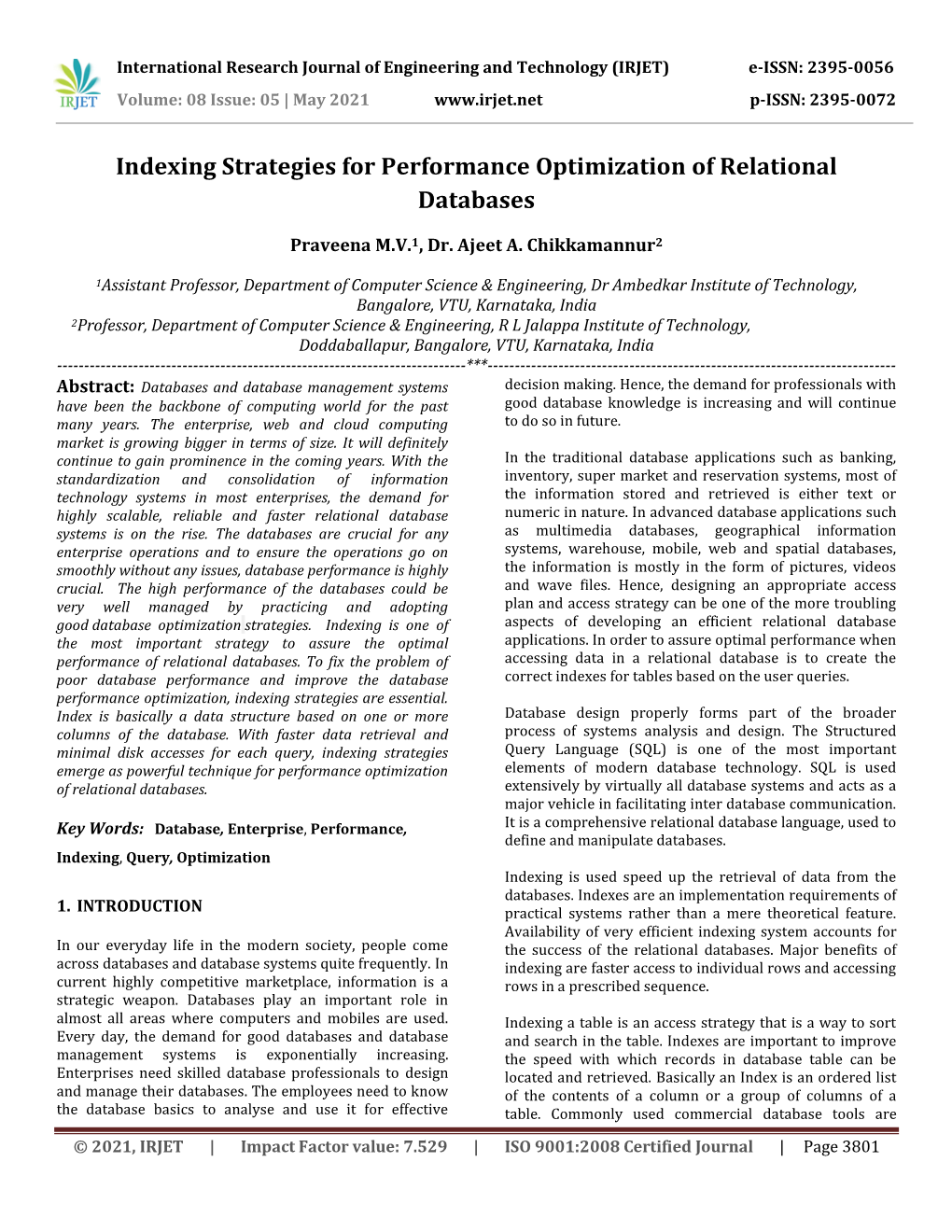 Indexing Strategies for Performance Optimization of Relational Databases