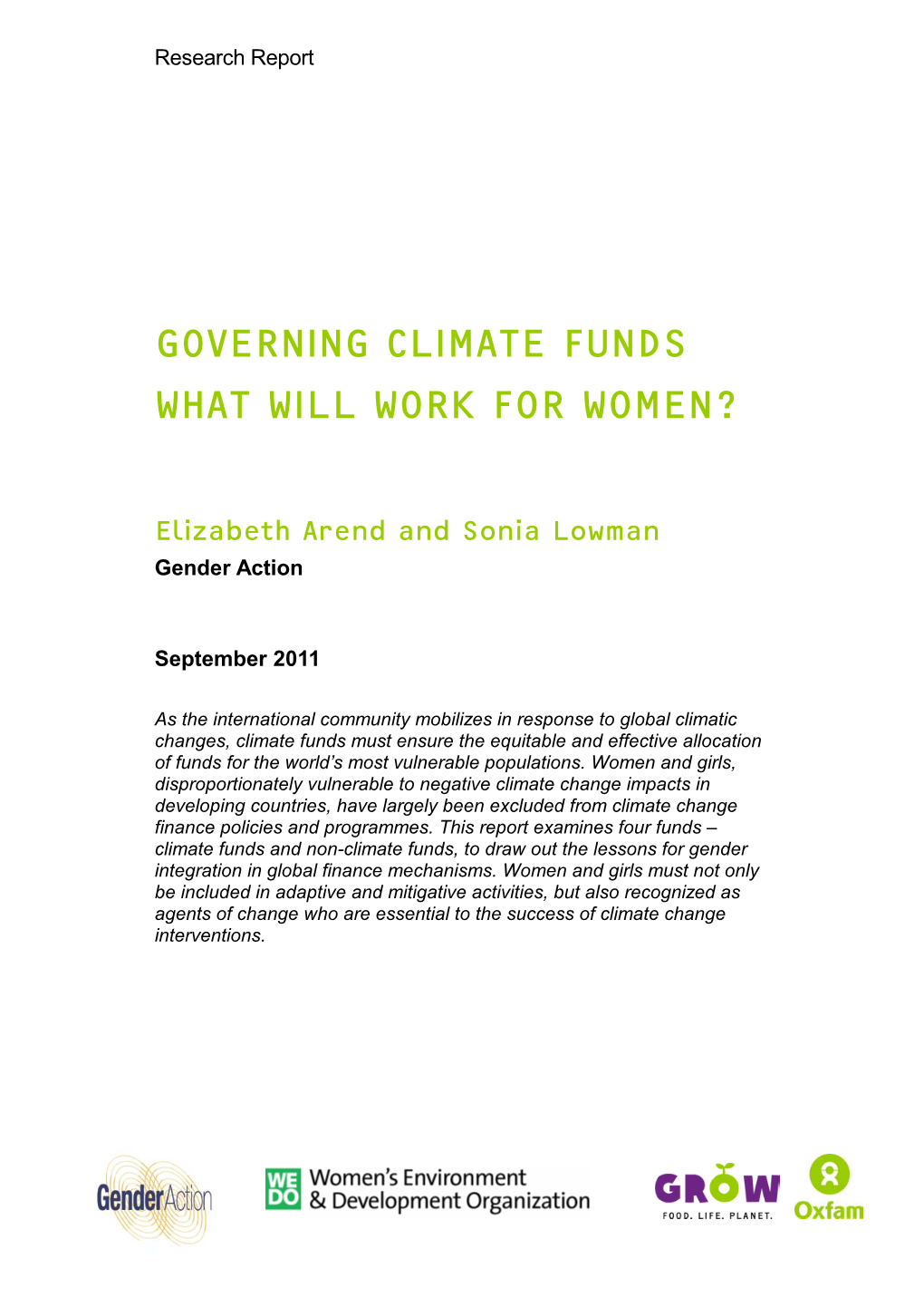 (2011). Governing Climate Funds: What Will Work for Women?