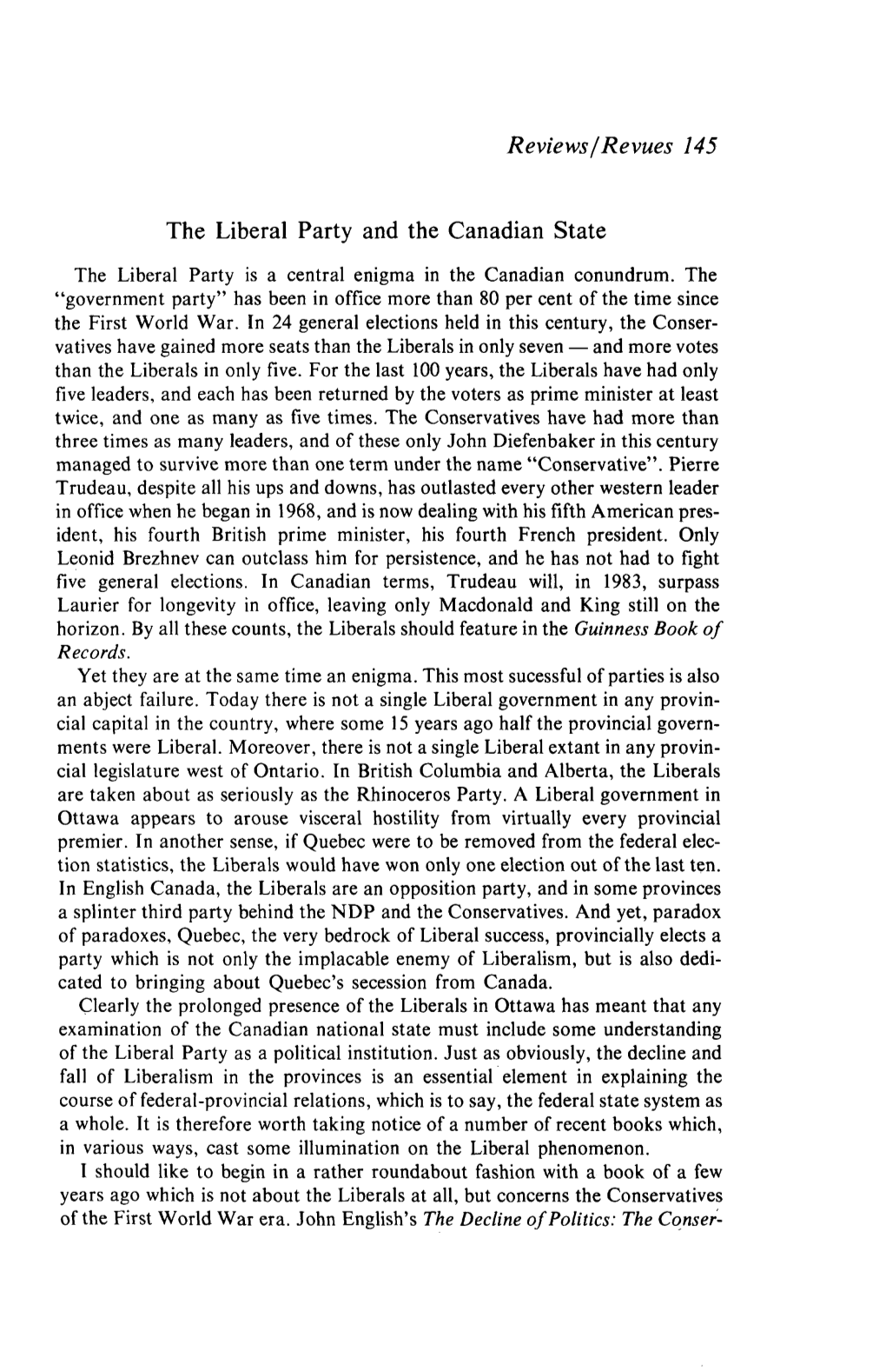 Reviews / Revues 145 the Liberal Party and the Canadian State