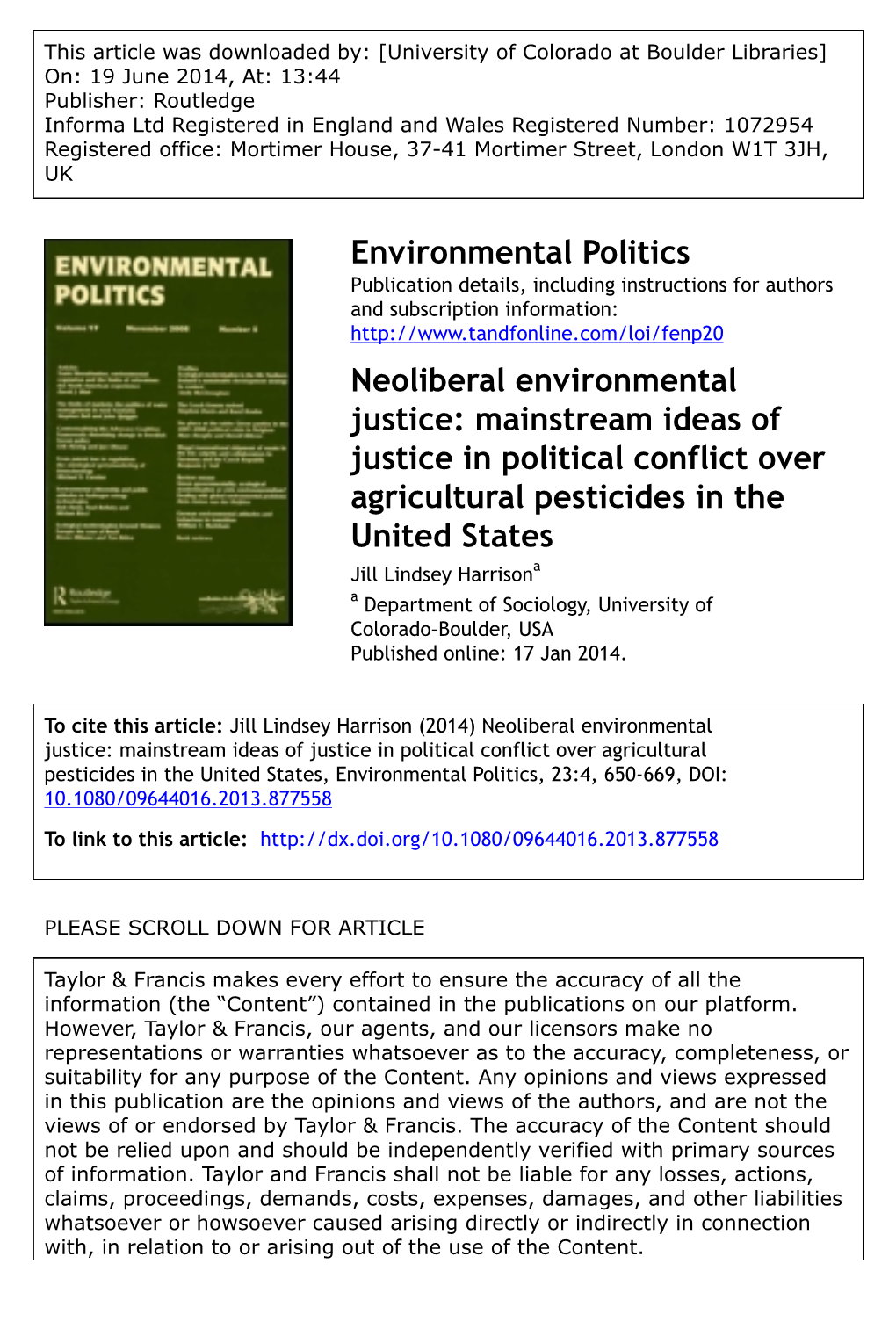 Mainstream Ideas of Justice in Political Conflict Over Agricultural Pesticides