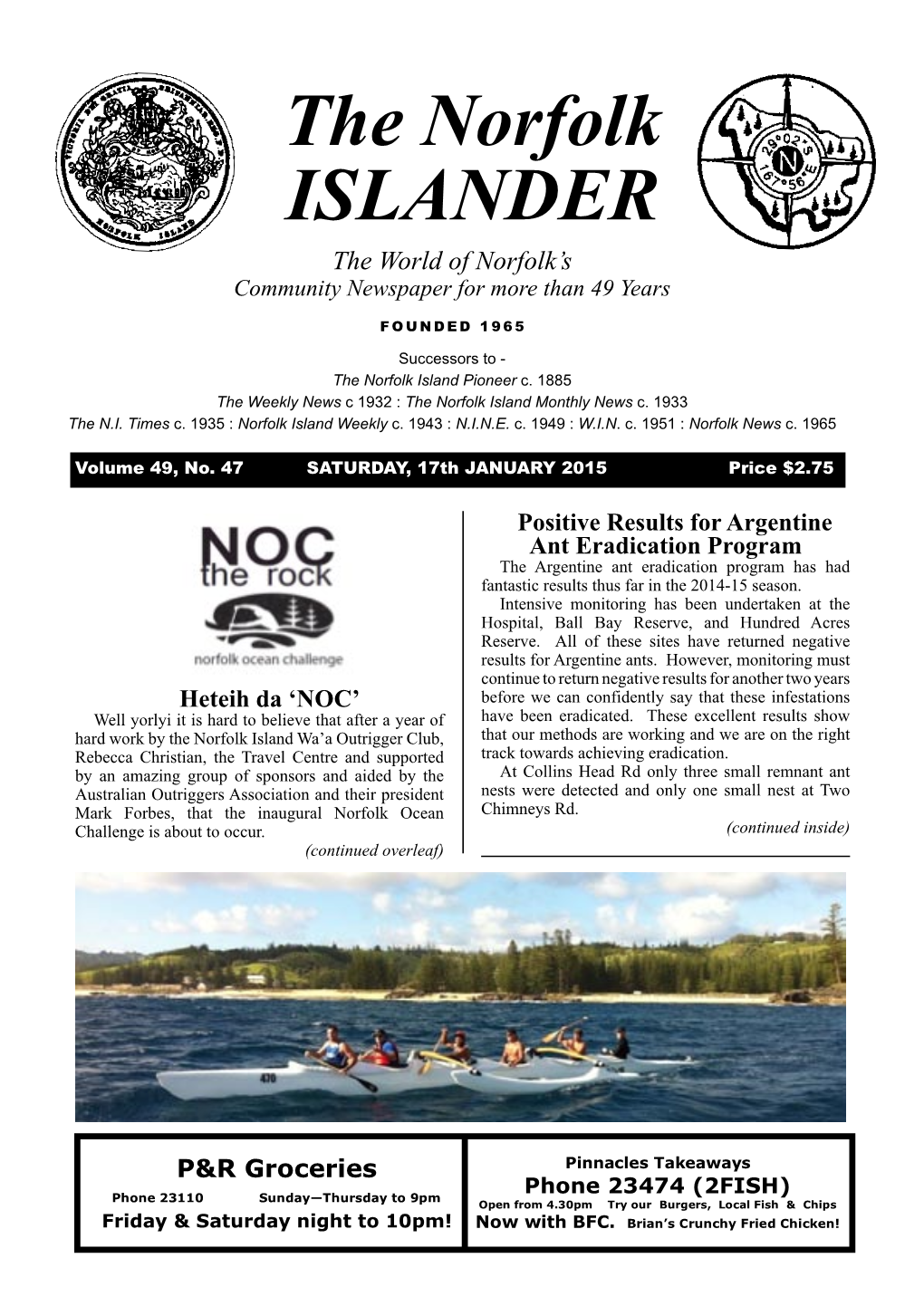 The Norfolk ISLANDER the World of Norfolk’S Community Newspaper for More Than 49 Years