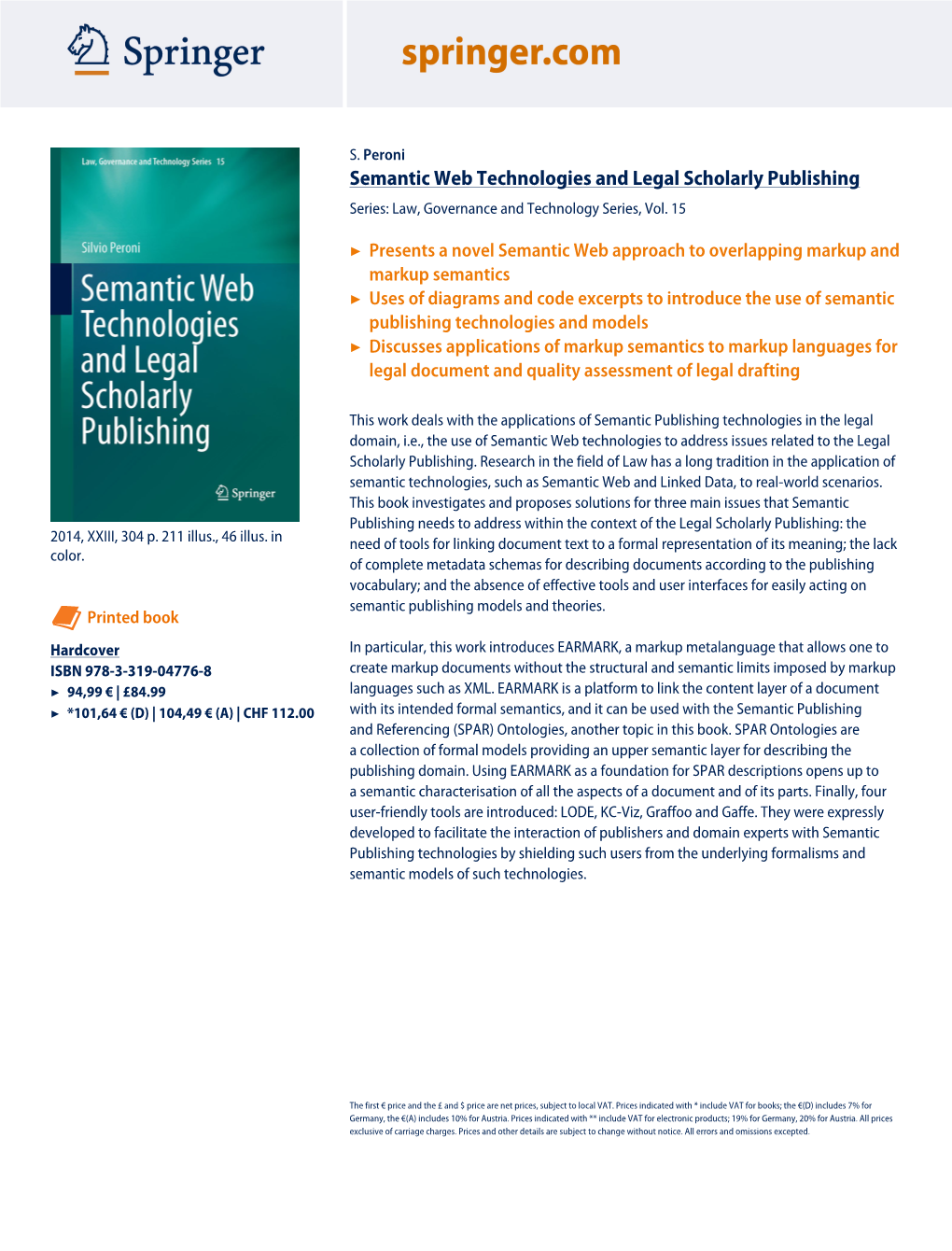 Semantic Web Technologies and Legal Scholarly Publishing Series: Law, Governance and Technology Series, Vol