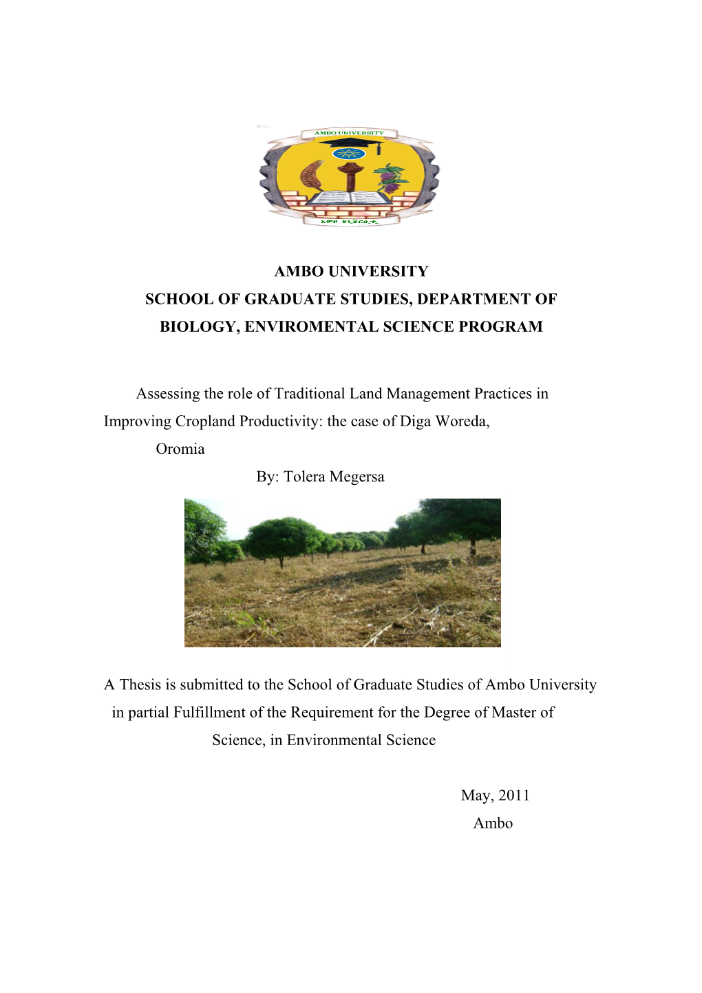 Ambo University School of Graduate Studies, Department of Biology, Enviromental Science Program