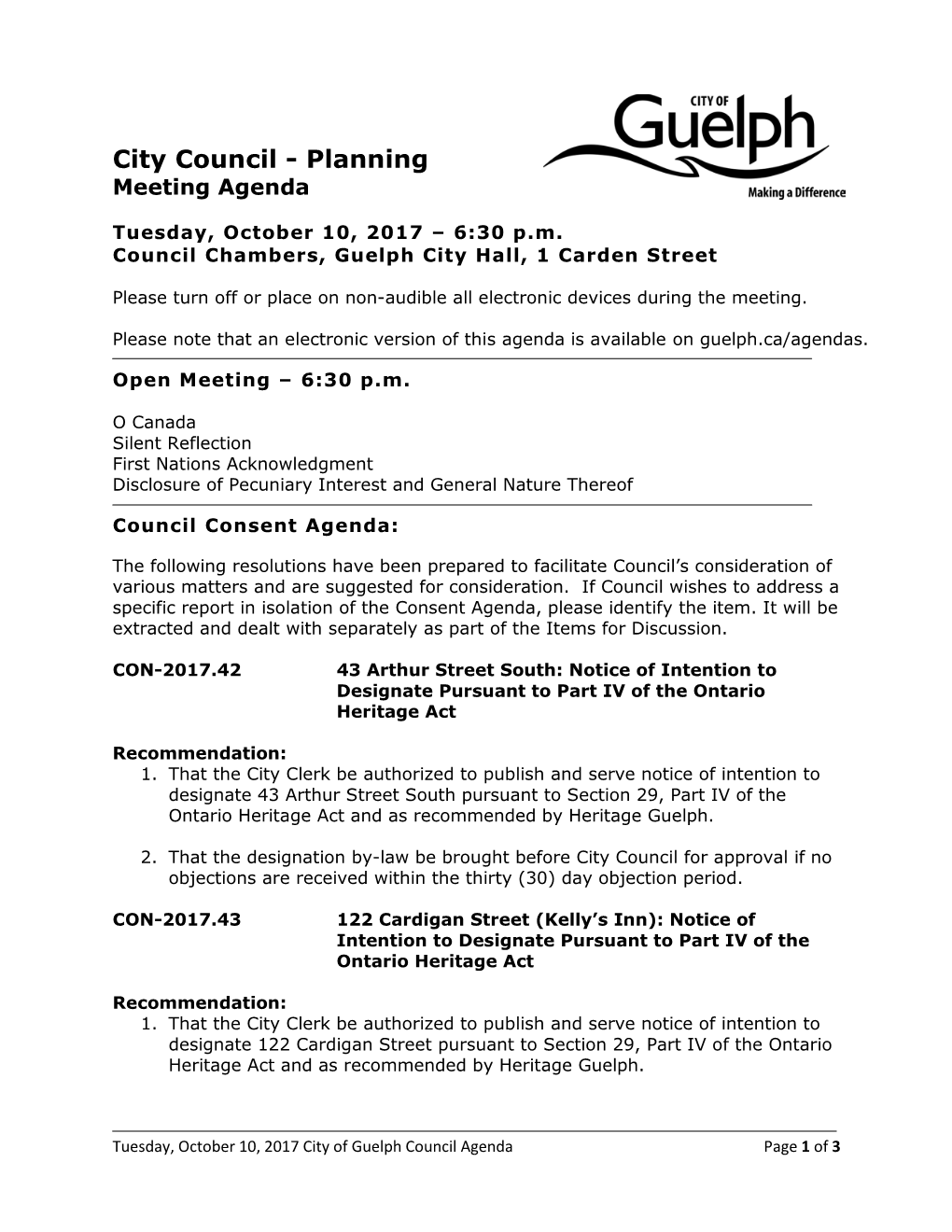 City Council - Planning Meeting Agenda