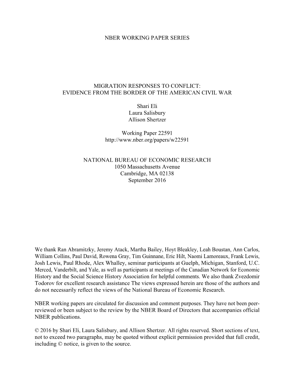 Migration Responses to Conflict: Evidence from the Border of the American Civil War