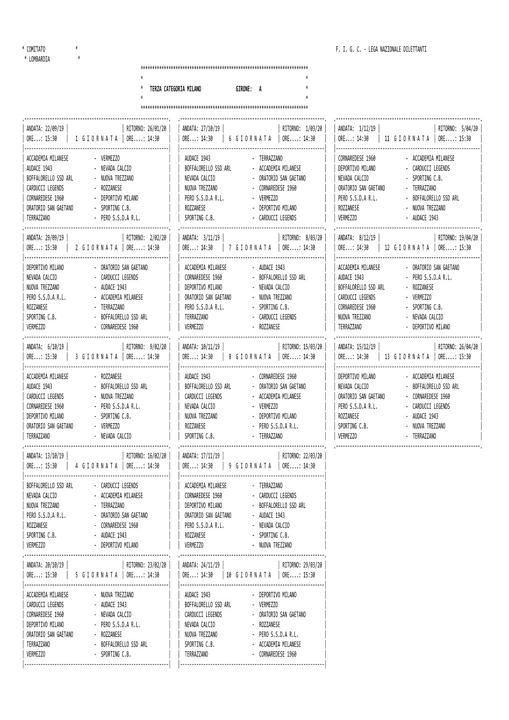 Calendario Terza Categoria