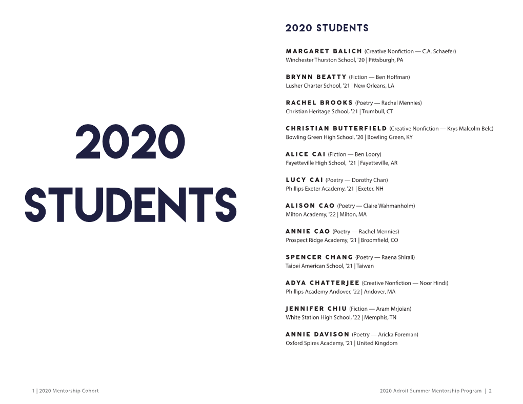 2020 Students