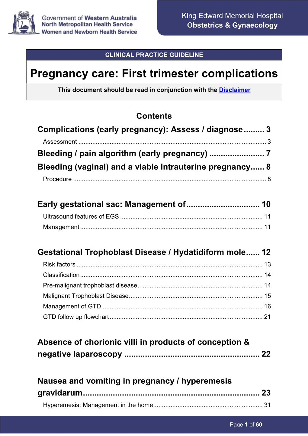 Pregnancy Care: First Trimester Complications